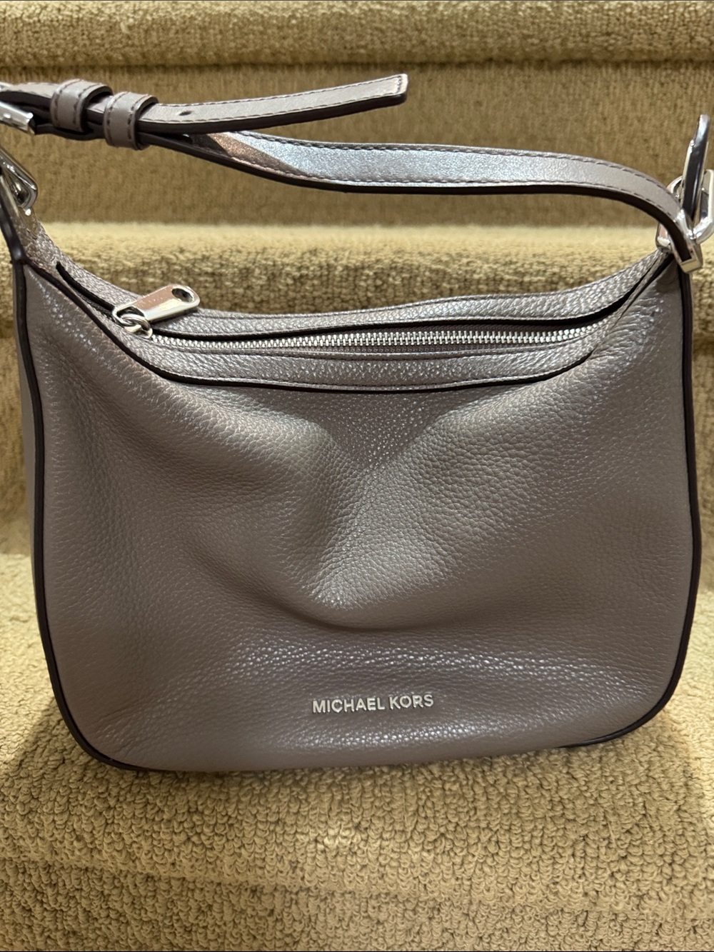Michael Kors Pebbled Leather Shoulder Bag in Taupe Gray